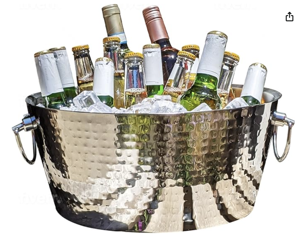 Hammered Stainless-Steel Beverage Tub, Double-Walled Insulated Anchored Drink Tub & Ice Bucket